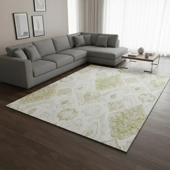 Beige And Ivory Moroccan Washable Area Rug With UV Protection Photo 2