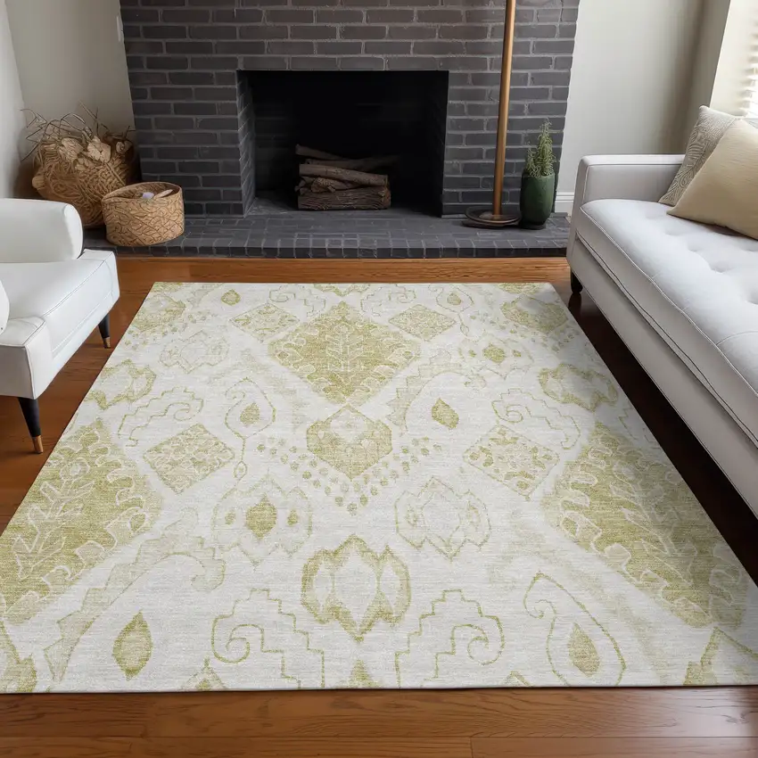 Beige And Ivory Moroccan Washable Area Rug With UV Protection Photo 5