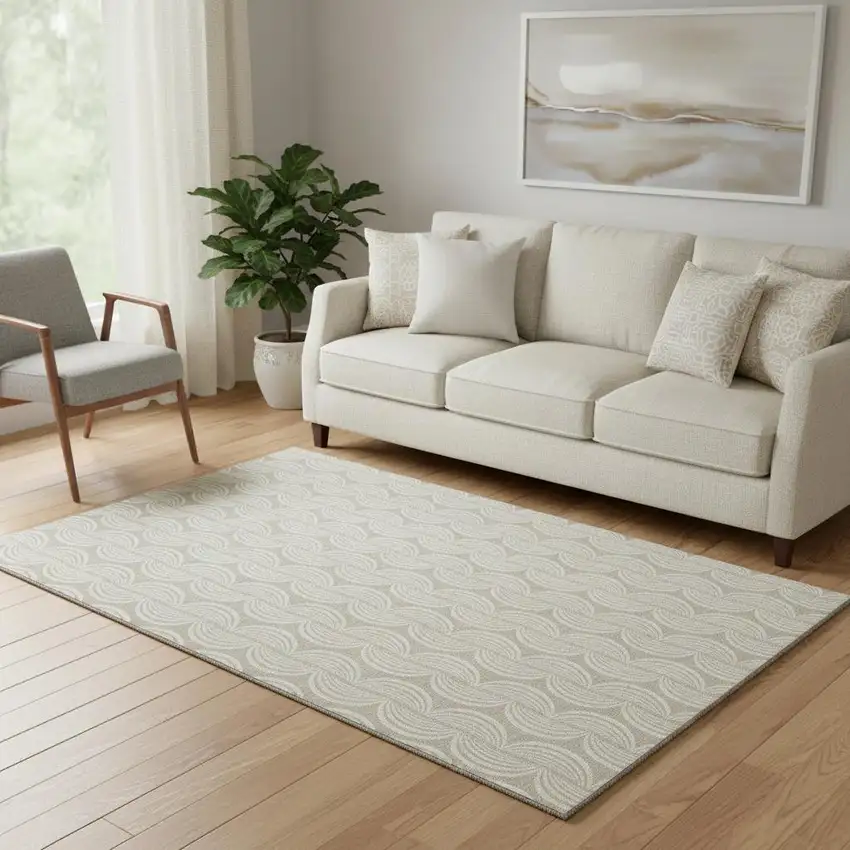 Beige And Ivory Ogee Washable Area Rug With UV Protection Photo 2