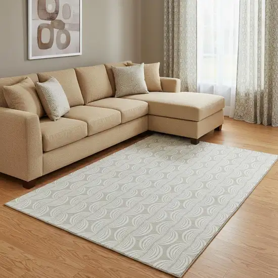 Beige And Ivory Ogee Washable Area Rug With UV Protection Photo 2