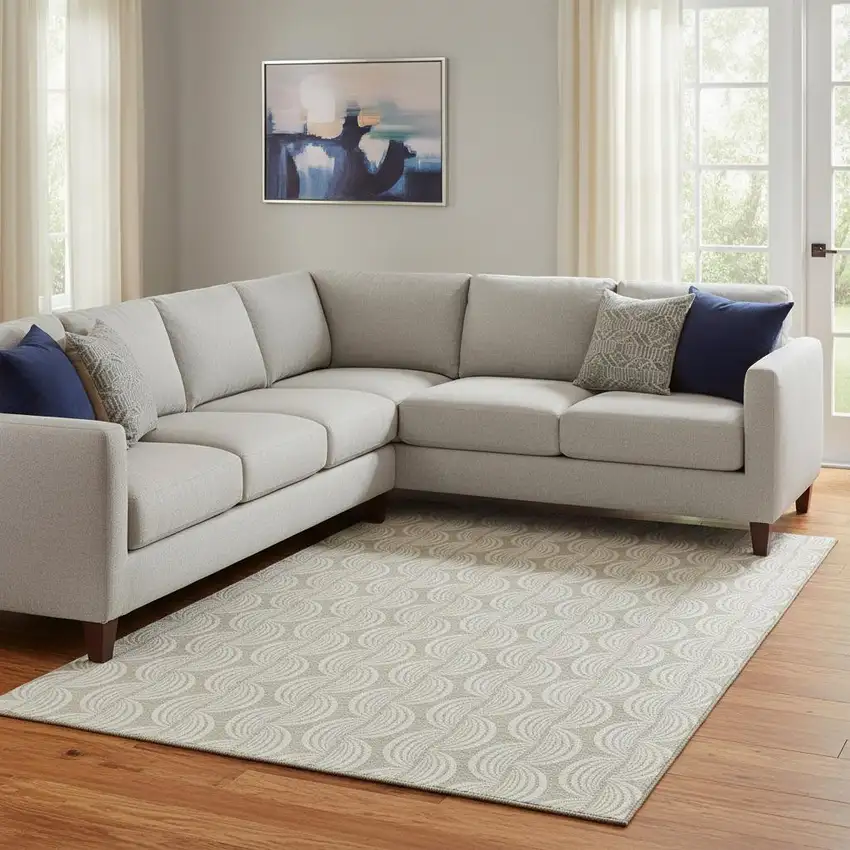 Beige And Ivory Ogee Washable Area Rug With UV Protection Photo 2