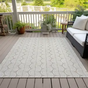 Photo of Beige And Ivory Ogee Washable Indoor Outdoor Area Rug