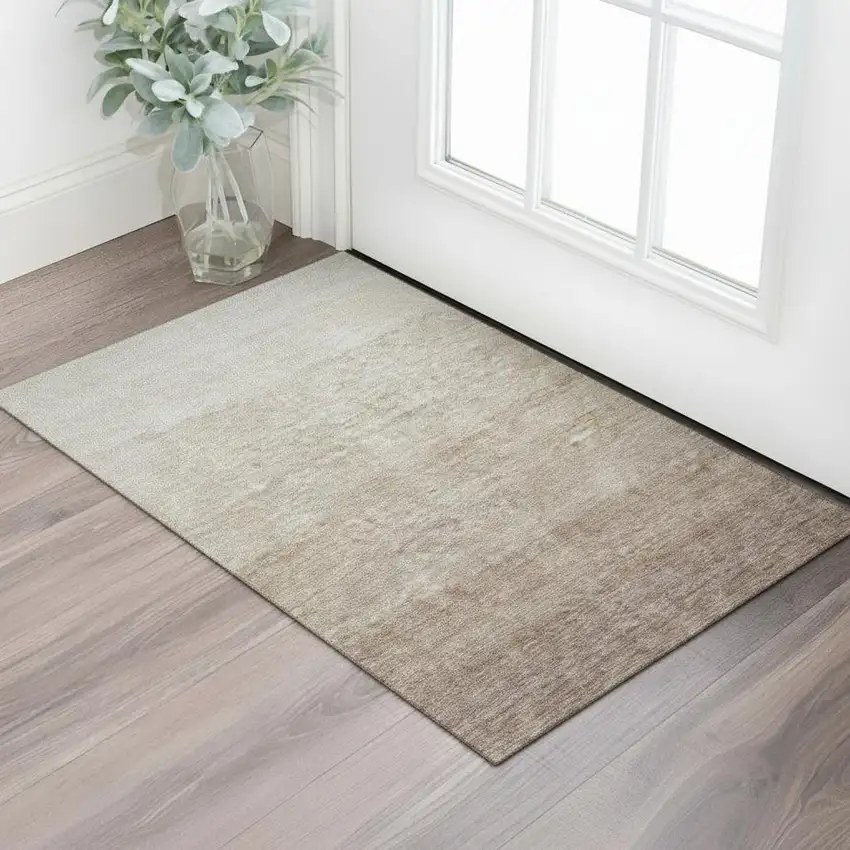 Beige And Ivory Ombre Washable Area Rug With UV Protection Photo 1
