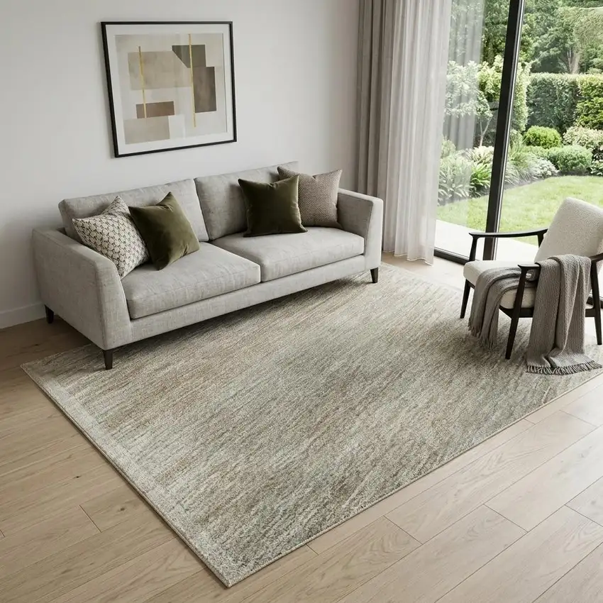 Beige And Ivory Ombre Washable Area Rug With UV Protection Photo 1
