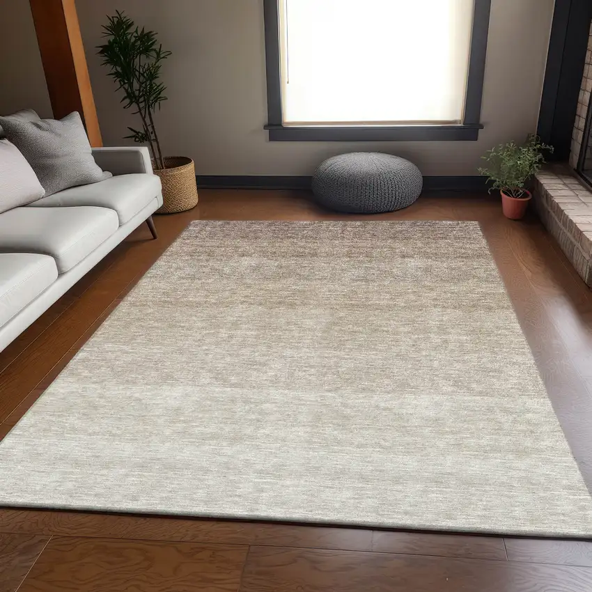 Beige And Ivory Ombre Washable Area Rug With UV Protection Photo 4