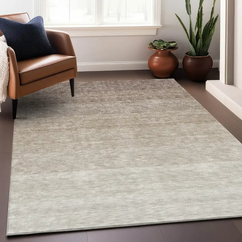 Beige And Ivory Ombre Washable Area Rug With UV Protection Photo 3