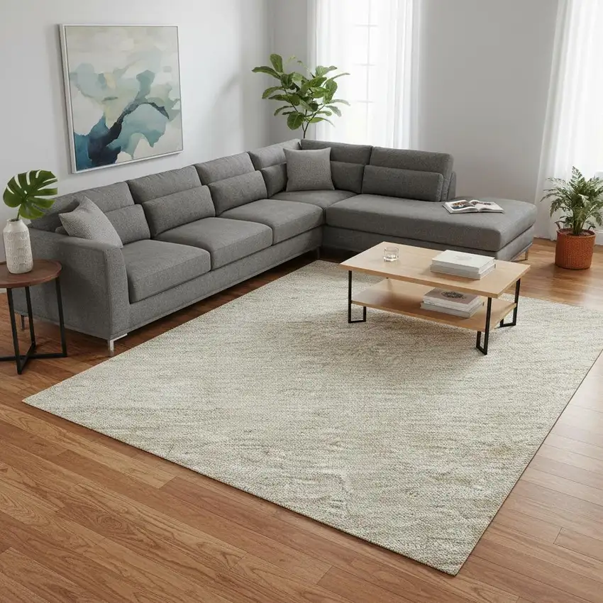 Beige And Ivory Ombre Washable Area Rug With UV Protection Photo 2