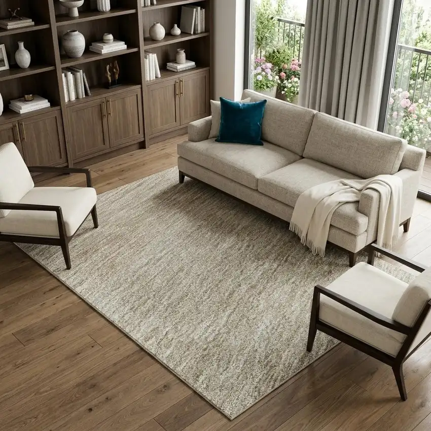 Beige And Ivory Ombre Washable Area Rug With UV Protection Photo 1