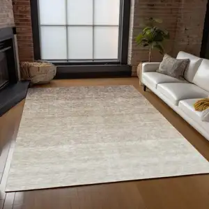Photo of Beige And Ivory Ombre Washable Indoor Outdoor Area Rug