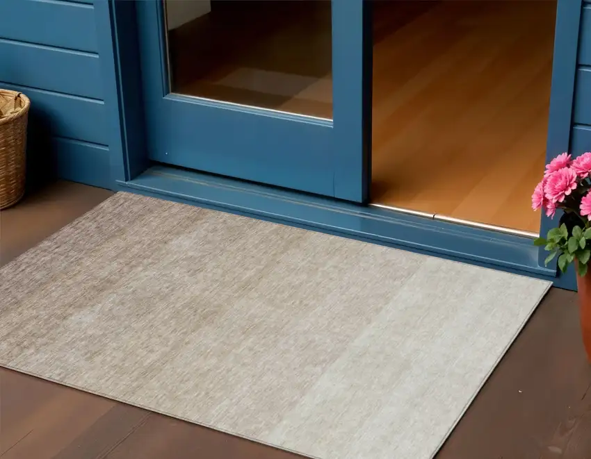 Beige And Ivory Ombre Washable Indoor Outdoor Area Rug Photo 1
