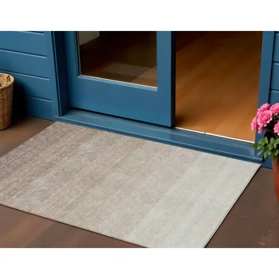 Beige And Ivory Ombre Washable Indoor Outdoor Area Rug Photo 1