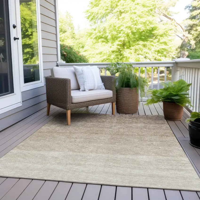 Beige And Ivory Ombre Washable Indoor Outdoor Area Rug Photo 7