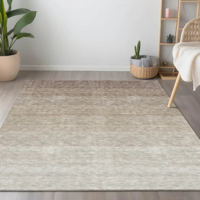 Beige And Ivory Ombre Washable Indoor Outdoor Area Rug Photo 8