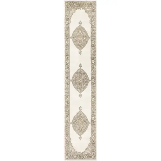 Beige And Ivory Oriental Power Loom Runner Rug Photo 1