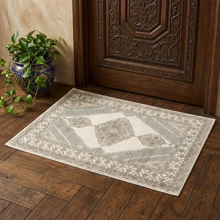Beige And Ivory Oriental Area Rug Photo 1