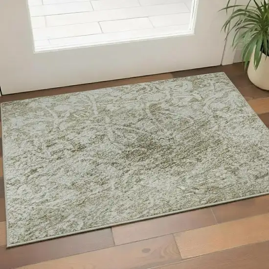 Beige And Ivory Oriental Washable Area Rug With UV Protection Photo 2