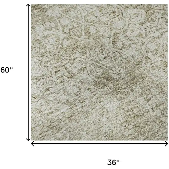 Beige And Ivory Oriental Washable Area Rug With UV Protection Photo 9