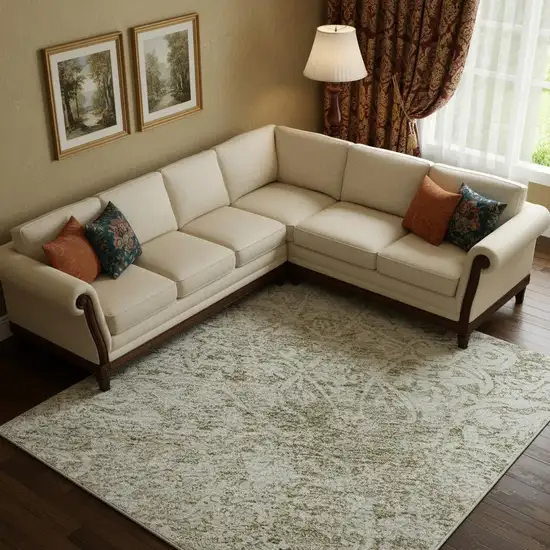 Beige And Ivory Oriental Washable Area Rug With UV Protection Photo 2