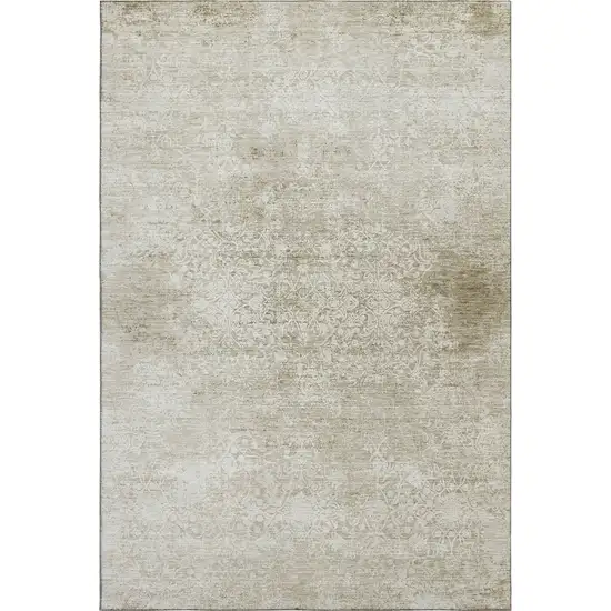 Beige And Ivory Oriental Washable Area Rug With UV Protection Photo 4