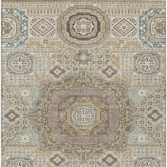Beige And Ivory Oriental Washable Indoor Outdoor Area Rug Photo 4