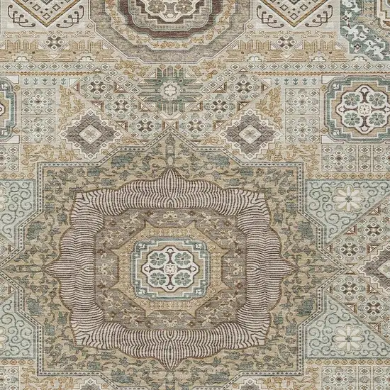 Beige And Ivory Oriental Washable Indoor Outdoor Area Rug Photo 3