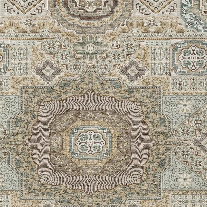 Beige And Ivory Oriental Washable Indoor Outdoor Area Rug Photo 3