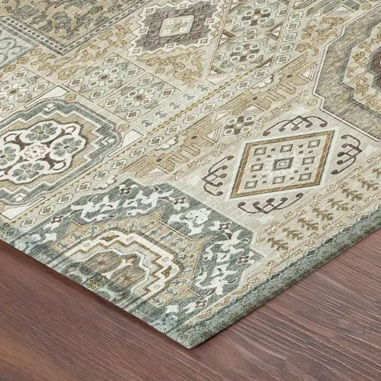 Beige And Ivory Oriental Washable Indoor Outdoor Area Rug Photo 5