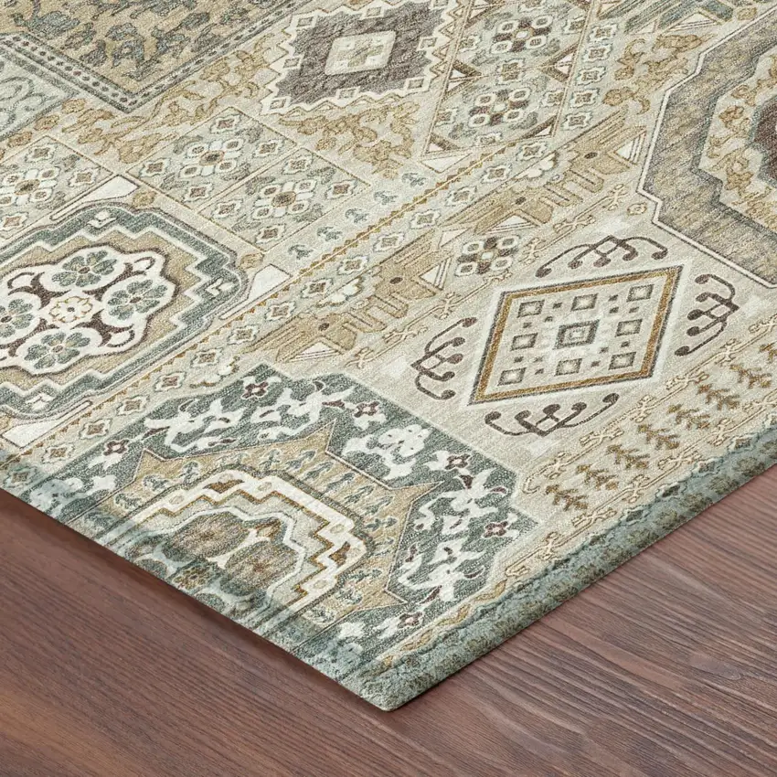 Beige And Ivory Oriental Washable Indoor Outdoor Area Rug Photo 5