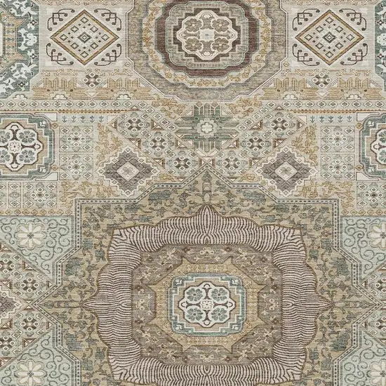 Beige And Ivory Oriental Washable Indoor Outdoor Area Rug Photo 3