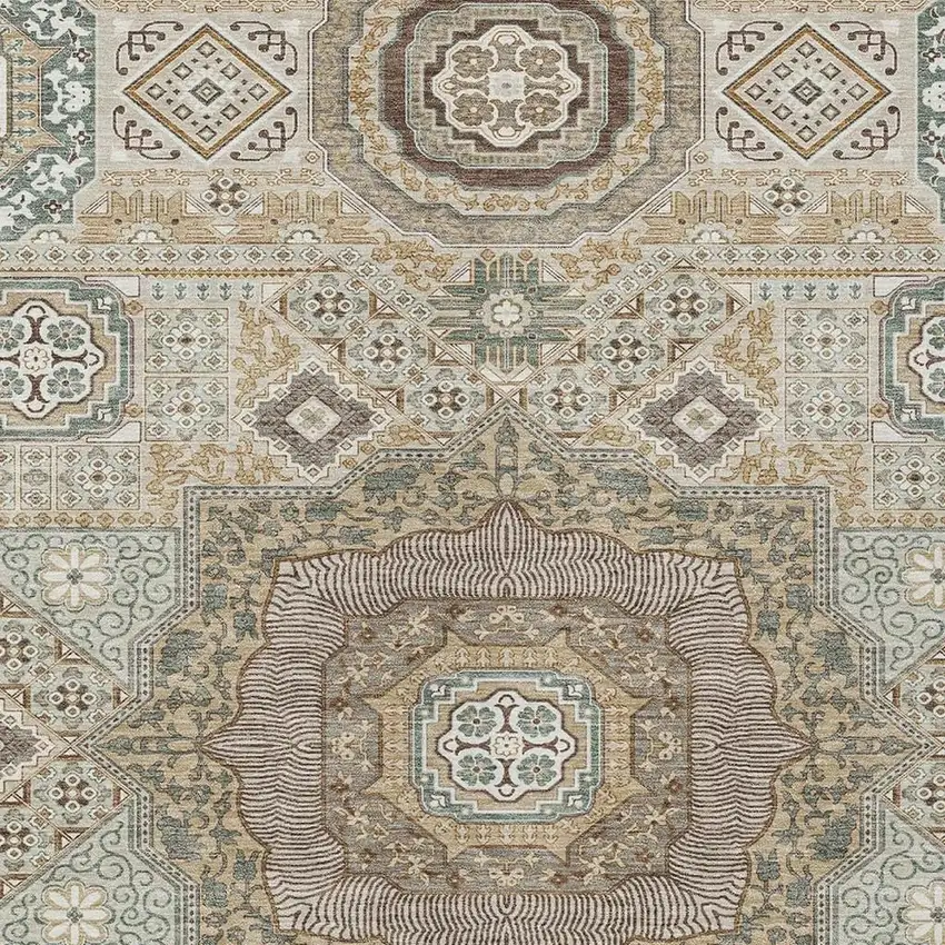 Beige And Ivory Oriental Washable Indoor Outdoor Area Rug Photo 3