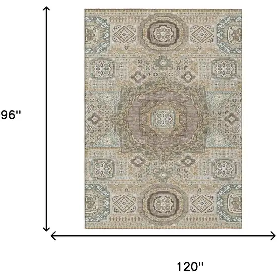 Beige And Ivory Oriental Washable Indoor Outdoor Area Rug Photo 7