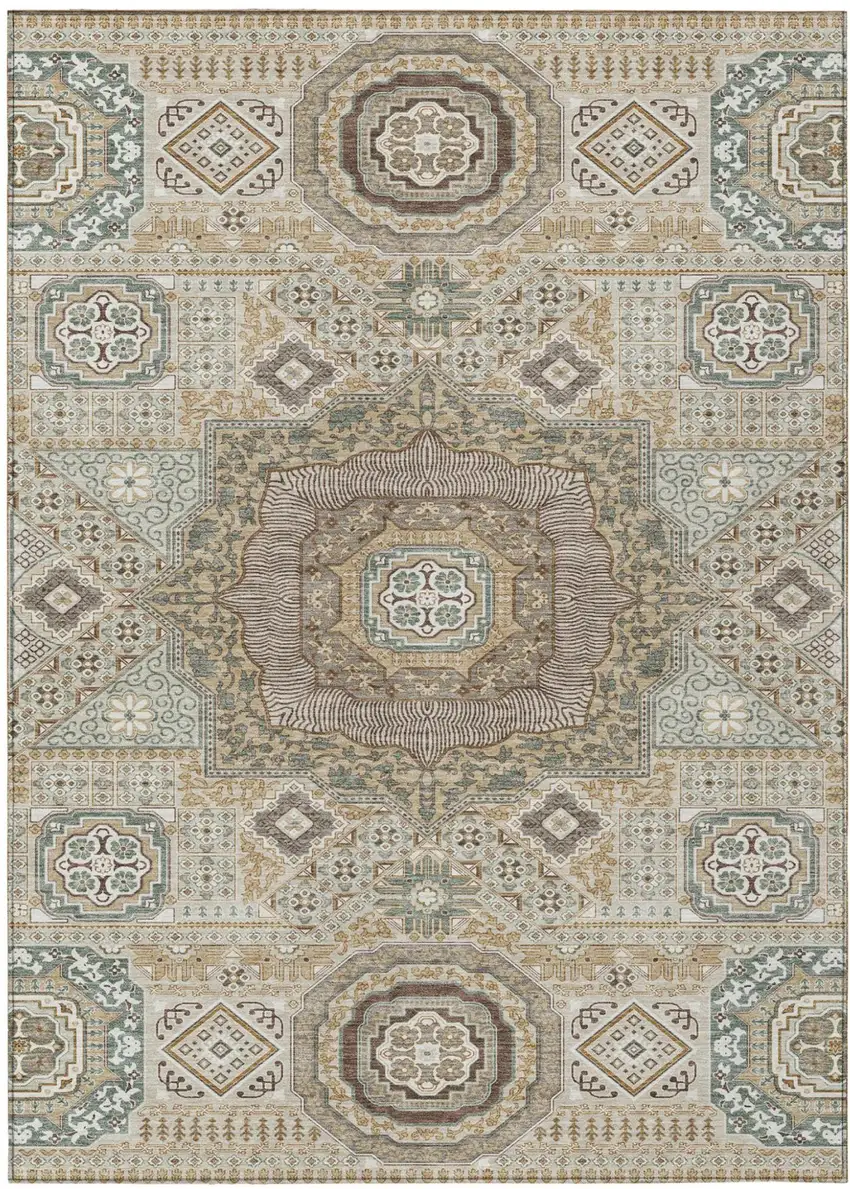 Beige And Ivory Oriental Washable Indoor Outdoor Area Rug Photo 2