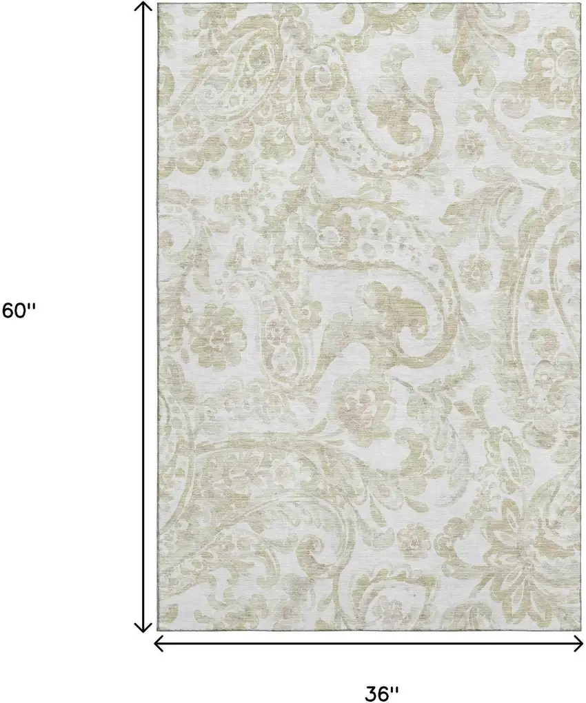 Beige And Ivory Paisley Washable Area Rug With UV Protection Photo 3