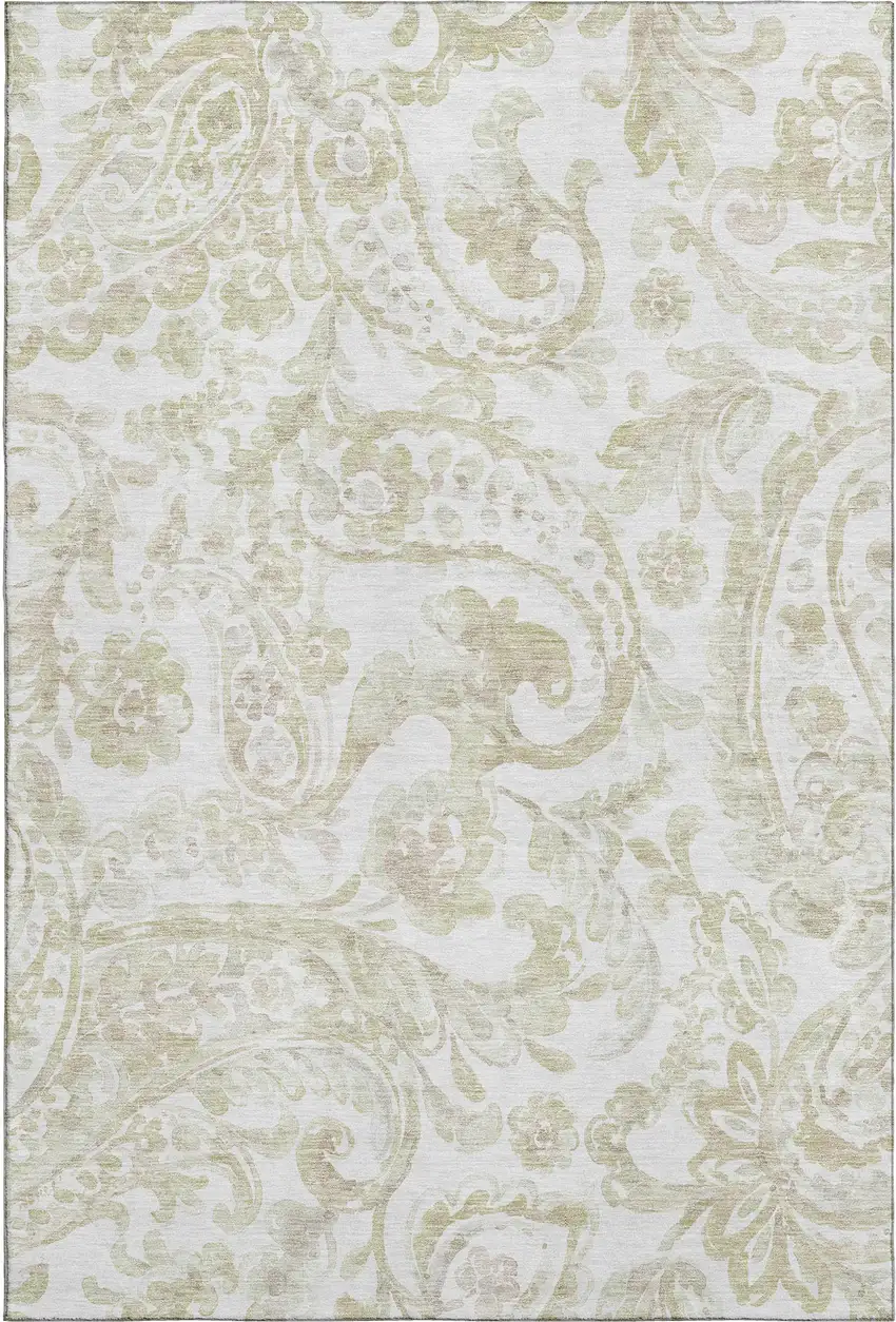 Beige And Ivory Paisley Washable Area Rug With UV Protection Photo 1