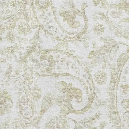 Beige And Ivory Paisley Washable Area Rug With UV Protection Photo 3