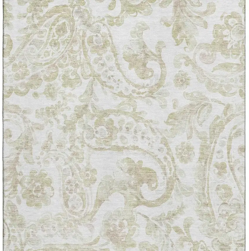 Beige And Ivory Paisley Washable Area Rug With UV Protection Photo 4