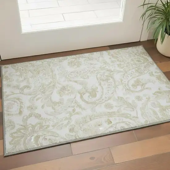 Beige And Ivory Paisley Washable Area Rug With UV Protection Photo 2