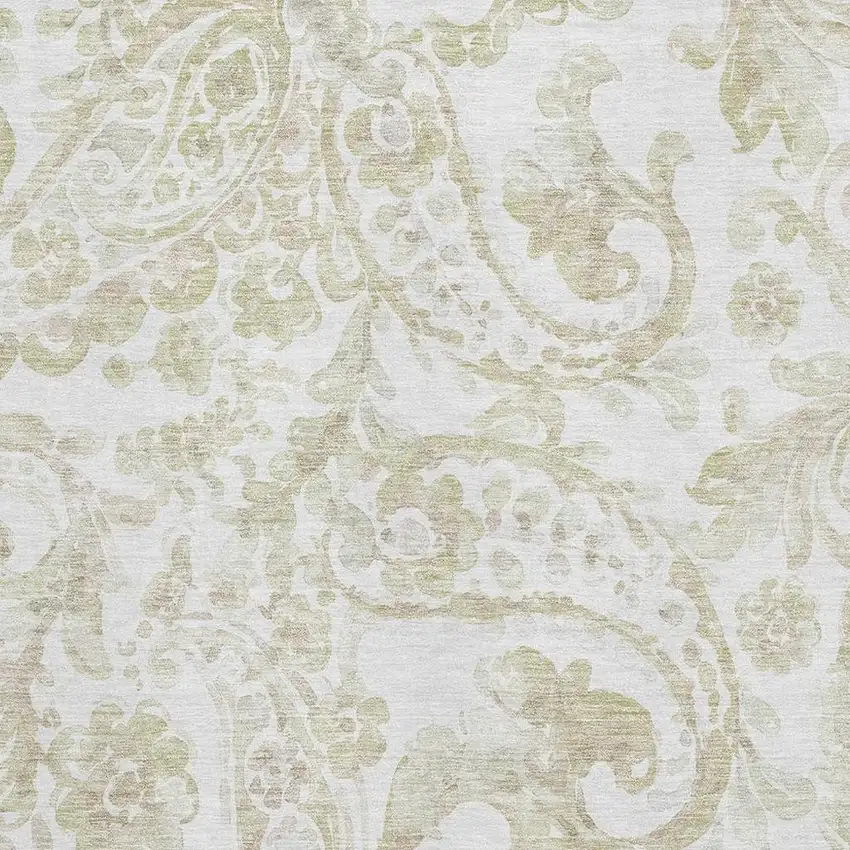 Beige And Ivory Paisley Washable Area Rug With UV Protection Photo 3