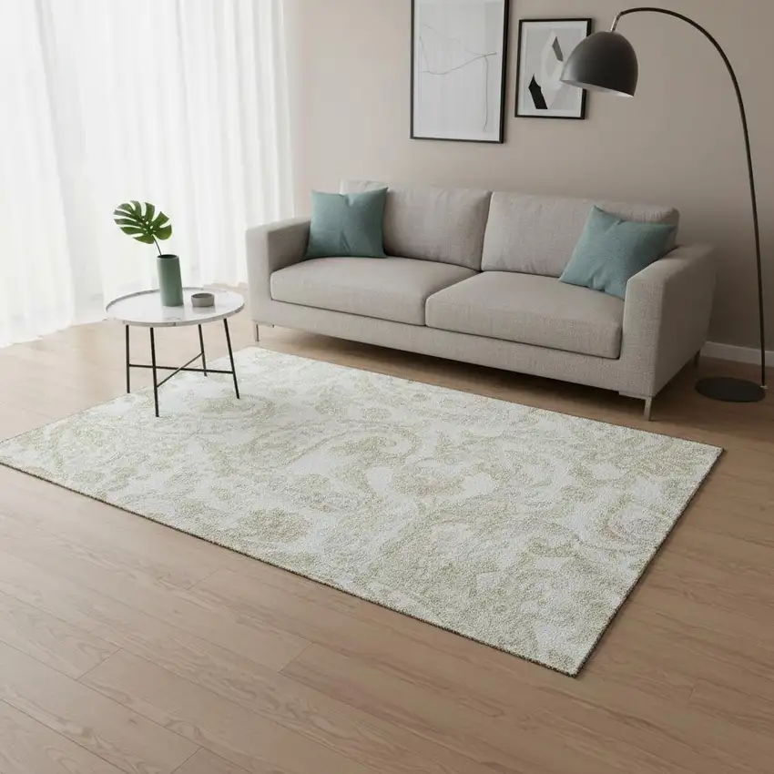 Beige And Ivory Paisley Washable Area Rug With UV Protection Photo 2