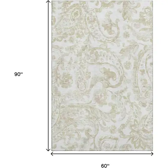 Beige And Ivory Paisley Washable Area Rug With UV Protection Photo 3