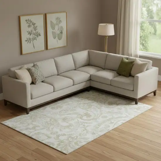 Beige And Ivory Paisley Washable Area Rug With UV Protection Photo 1