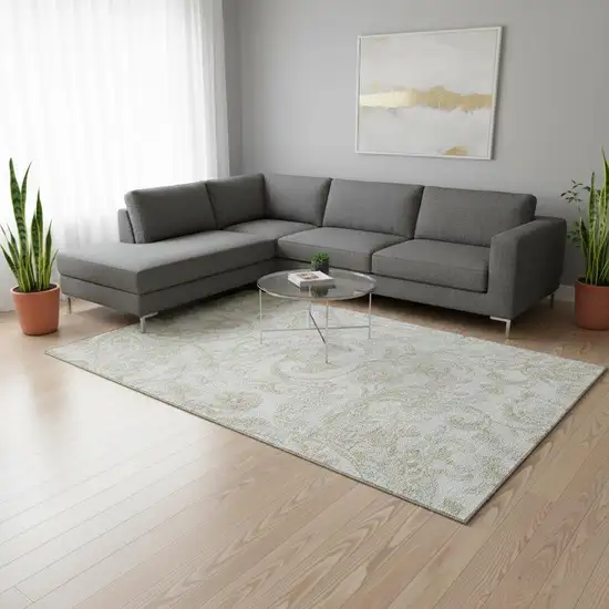 Beige And Ivory Paisley Washable Area Rug With UV Protection Photo 2