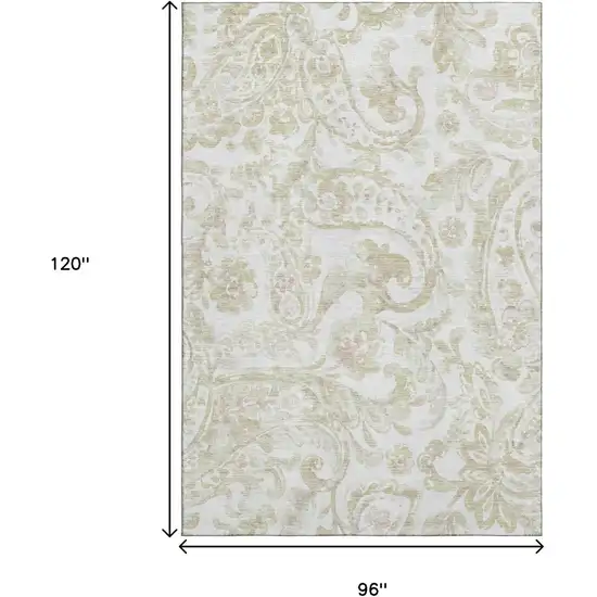 Beige And Ivory Paisley Washable Area Rug With UV Protection Photo 3