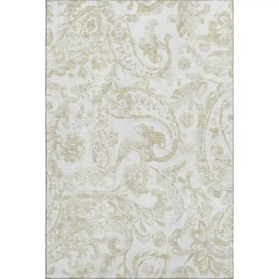 Beige And Ivory Paisley Washable Area Rug With UV Protection Photo 1
