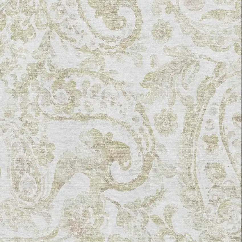 Beige And Ivory Paisley Washable Area Rug With UV Protection Photo 3