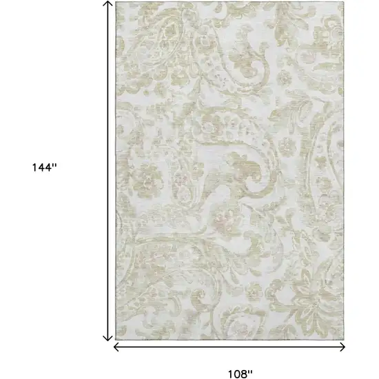 Beige And Ivory Paisley Washable Area Rug With UV Protection Photo 3