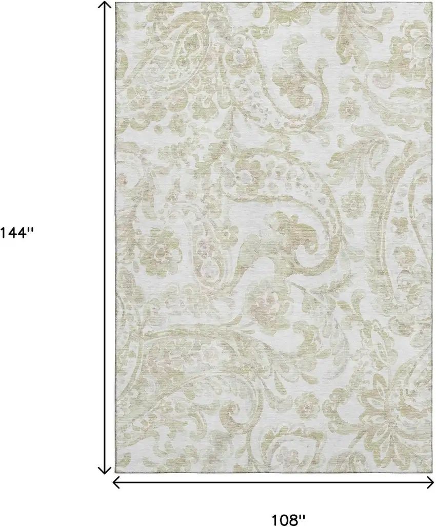Beige And Ivory Paisley Washable Area Rug With UV Protection Photo 3