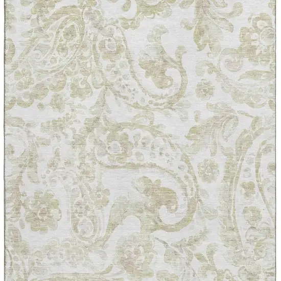 Beige And Ivory Paisley Washable Area Rug With UV Protection Photo 4