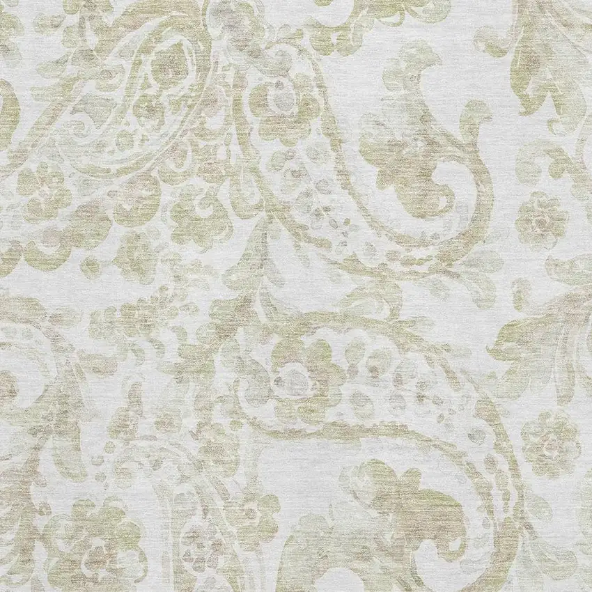 Beige And Ivory Paisley Washable Area Rug With UV Protection Photo 3