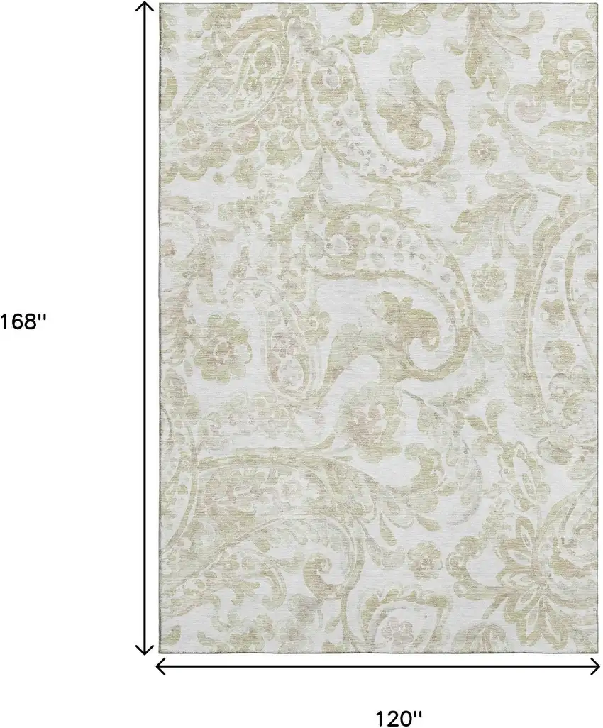 Beige And Ivory Paisley Washable Area Rug With UV Protection Photo 3